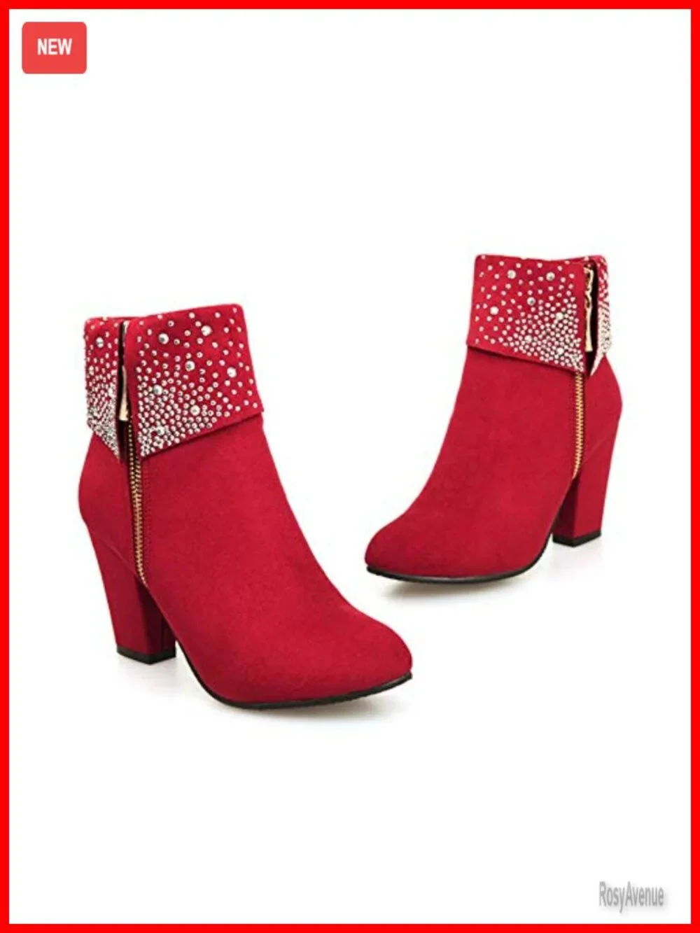Faux Leather Chunky Heel Ankle Booties with Zipper Women's Winter Boots